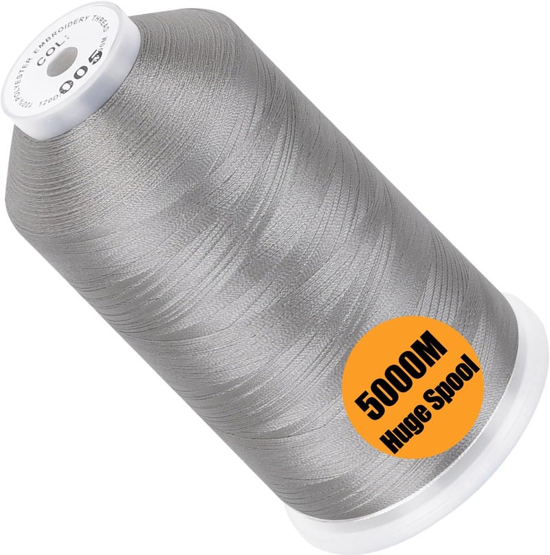 New brothread - Single Huge Spool 5000M Each Polyester Embroidery Machine Thread 40WT for Commercial and Domestic Machines - Silver - Image 1